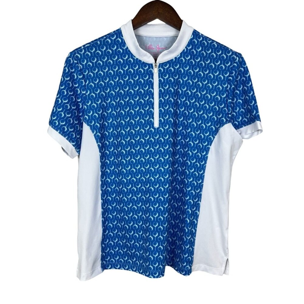 Lillie Green Golf Shirt Womens‎ Petite Large PL Blue 1/4 Zip Performance Top